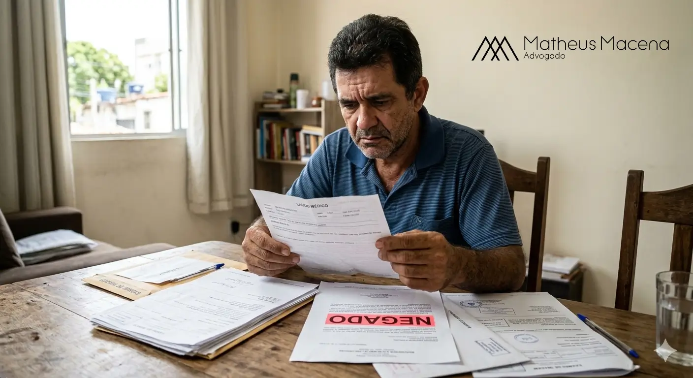 pessoa segurando carta de auxílio-doença negado após perícia do INSS